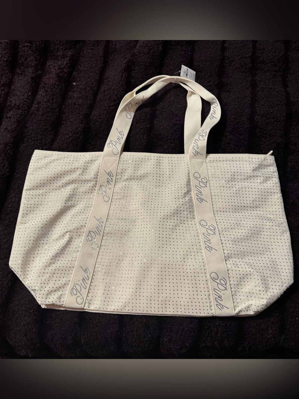 NEW Victoria’s Secret PINK Rhinestone Tote Bag Ivory White Large Shoulder Bag